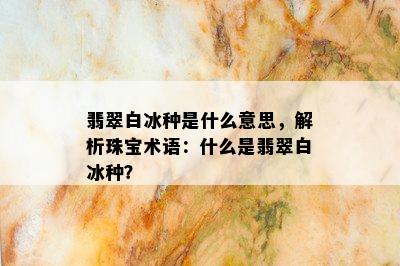 翡翠白冰种是什么意思，解析珠宝术语：什么是翡翠白冰种？