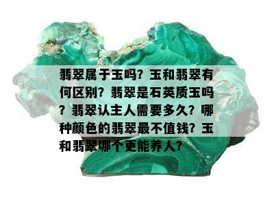 翡翠属于玉吗？玉和翡翠有何区别？翡翠是石英质玉吗？翡翠认主人需要多久？哪种颜色的翡翠最不值钱？玉和翡翠哪个更能养人？