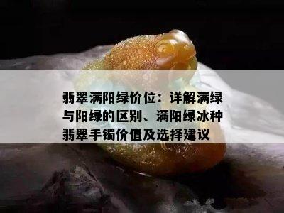 翡翠满阳绿价位：详解满绿与阳绿的区别、满阳绿冰种翡翠手镯价值及选择建议