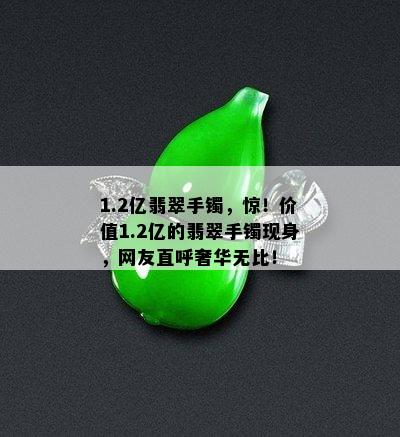 1.2亿翡翠手镯，惊！价值1.2亿的翡翠手镯现身，网友直呼奢华无比！