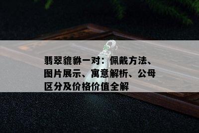 翡翠貔貅一对：佩戴方法、图片展示、寓意解析、公母区分及价格价值全解