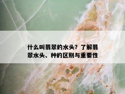 什么叫翡翠的水头？了解翡翠水头、种的区别与重要性