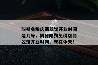 阳朔免税店翡翠馆开业时间是几号，揭秘阳朔免税店翡翠馆开业时间，就在今天！