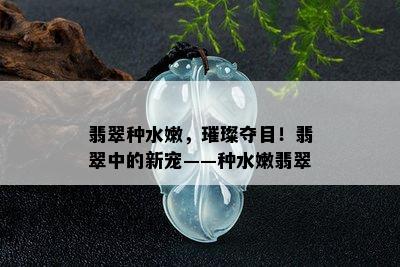 翡翠种水嫩，璀璨夺目！翡翠中的新宠——种水嫩翡翠