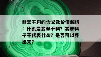 翡翠干料的含义及价值解析：什么是翡翠干料？翡翠料子干代表什么？是否可以养出来？