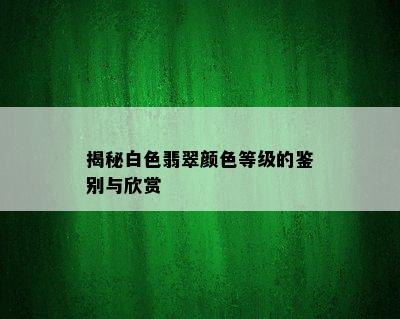 揭秘白色翡翠颜色等级的鉴别与欣赏