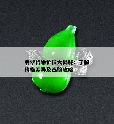 翡翠貔貅价位大揭秘：了解价格差异及选购攻略