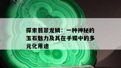 探索翡翠龙鳞：一种神秘的玉石魅力及其在手镯中的多元化用途