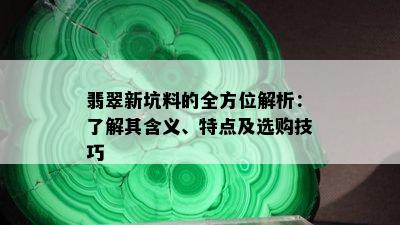 翡翠新坑料的全方位解析：了解其含义、特点及选购技巧