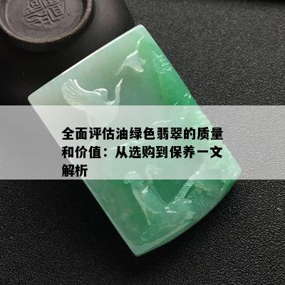 全面评估油绿色翡翠的质量和价值：从选购到保养一文解析