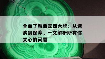 全面了解翡翠四六牌：从选购到保养，一文解析所有你关心的问题