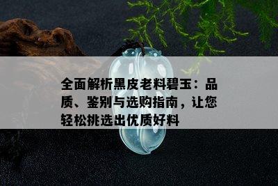 全面解析黑皮老料碧玉：品质、鉴别与选购指南，让您轻松挑选出优质好料