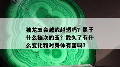 独龙玉会越戴越透吗？属于什么档次的玉？戴久了有什么变化和对身体有害吗？