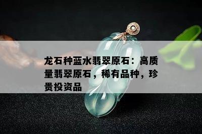 龙石种蓝水翡翠原石：高质量翡翠原石，稀有品种，珍贵投资品