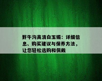 野牛沟高清白玉镯：详细信息、购买建议与保养方法，让您轻松选购和佩戴