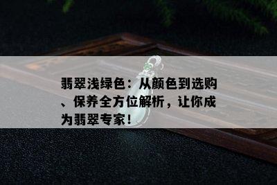 翡翠浅绿色：从颜色到选购、保养全方位解析，让你成为翡翠专家！