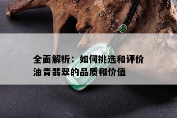 全面解析：如何挑选和评价油青翡翠的品质和价值