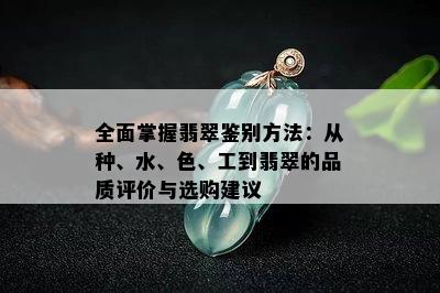 全面掌握翡翠鉴别方法：从种、水、色、工到翡翠的品质评价与选购建议