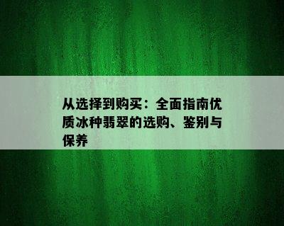 从选择到购买：全面指南优质冰种翡翠的选购、鉴别与保养