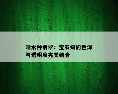 晴水种翡翠：宝石级的色泽与透明度完美结合