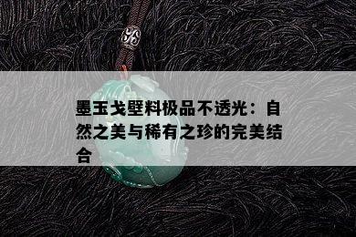 墨玉戈壁料极品不透光：自然之美与稀有之珍的完美结合