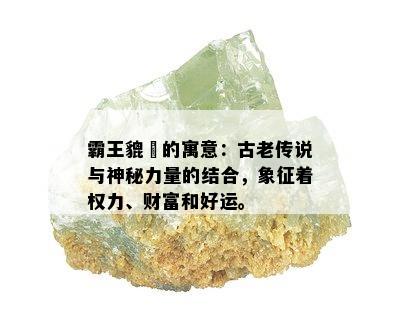 霸王貔恘的寓意：古老传说与神秘力量的结合，象征着权力、财富和好运。