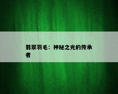 翡翠羽毛：神秘之光的传承者