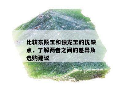 比较东陵玉和独龙玉的优缺点，了解两者之间的差异及选购建议