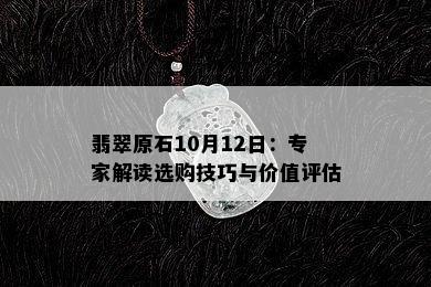 翡翠原石10月12日：专家解读选购技巧与价值评估