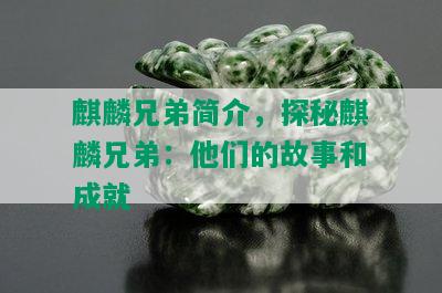 麒麟兄弟简介，探秘麒麟兄弟：他们的故事和成就