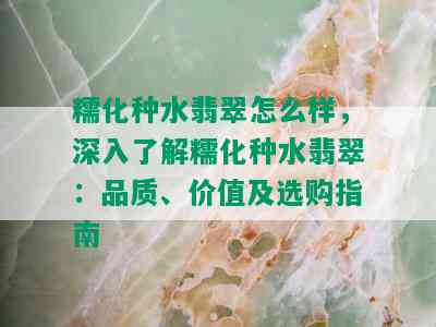 糯化种水翡翠怎么样，深入了解糯化种水翡翠：品质、价值及选购指南