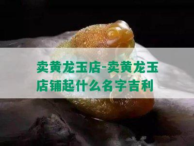 卖黄龙玉店-卖黄龙玉店铺起什么名字吉利