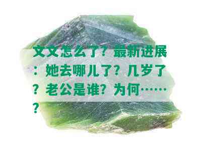 文文怎么了？最新进展：她去哪儿了？几岁了？老公是谁？为何……?