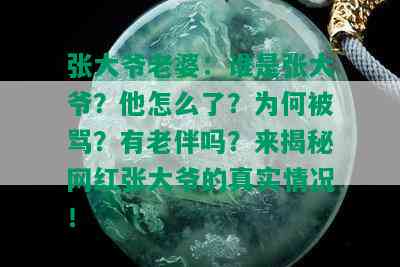 张大爷老婆：谁是张大爷？他怎么了？为何被骂？有老伴吗？来揭秘网红张大爷的真实情况！