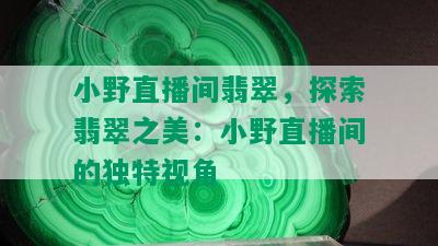 小野直播间翡翠，探索翡翠之美：小野直播间的独特视角