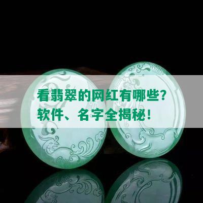 看翡翠的网红有哪些？软件、名字全揭秘！