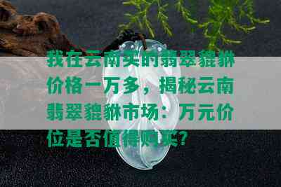 我在云南买的翡翠貔貅价格一万多，揭秘云南翡翠貔貅市场：万元价位是否值得购买？