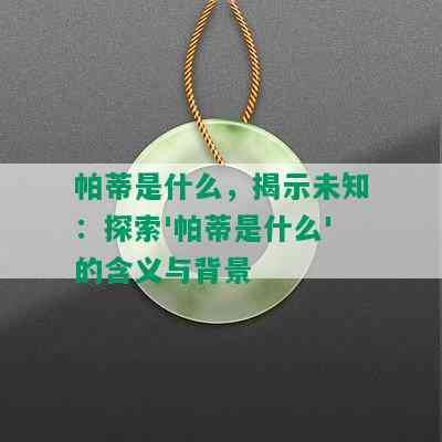 帕蒂是什么，揭示未知：探索'帕蒂是什么'的含义与背景