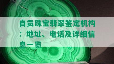 自贡珠宝翡翠鉴定机构：地址、电话及详细信息一览