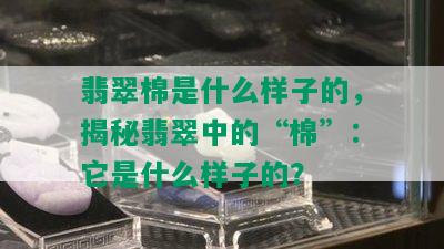 翡翠棉是什么样子的，揭秘翡翠中的“棉”：它是什么样子的？