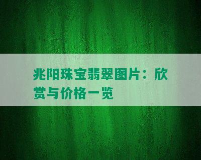 兆阳珠宝翡翠图片：欣赏与价格一览