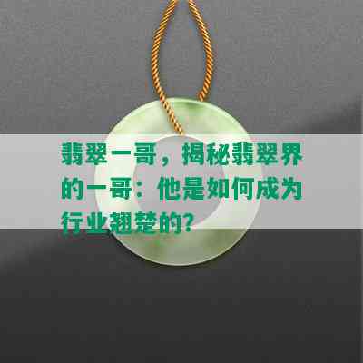 翡翠一哥，揭秘翡翠界的一哥：他是如何成为行业翘楚的？