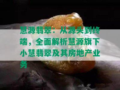 慧源翡翠：从源头到终端，全面解析慧源旗下小慧翡翠及其房地产业务