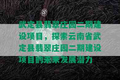 武定县翡翠庄园二期建设项目，探索云南省武定县翡翠庄园二期建设项目的未来发展潜力