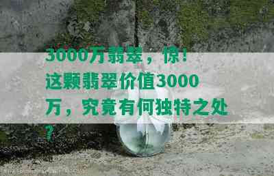 3000万翡翠，惊！这颗翡翠价值3000万，究竟有何独特之处？