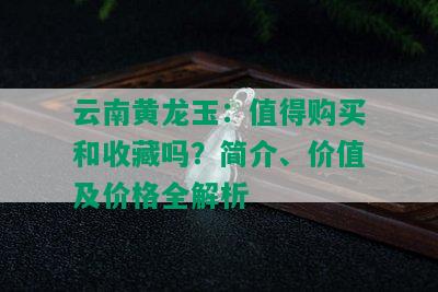 云南黄龙玉：值得购买和收藏吗？简介、价值及价格全解析