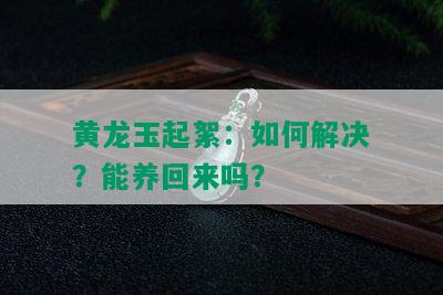 黄龙玉起絮：如何解决？能养回来吗？