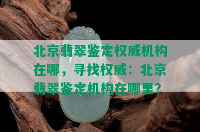 北京翡翠鉴定权威机构在哪，寻找权威：北京翡翠鉴定机构在哪里？