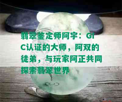 翡翠鉴定师阿宇：GIC认证的大师，阿双的徒弟，与玩家阿正共同探索翡翠世界