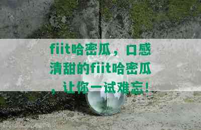 fiit哈密瓜，口感清甜的fiit哈密瓜，让你一试难忘！